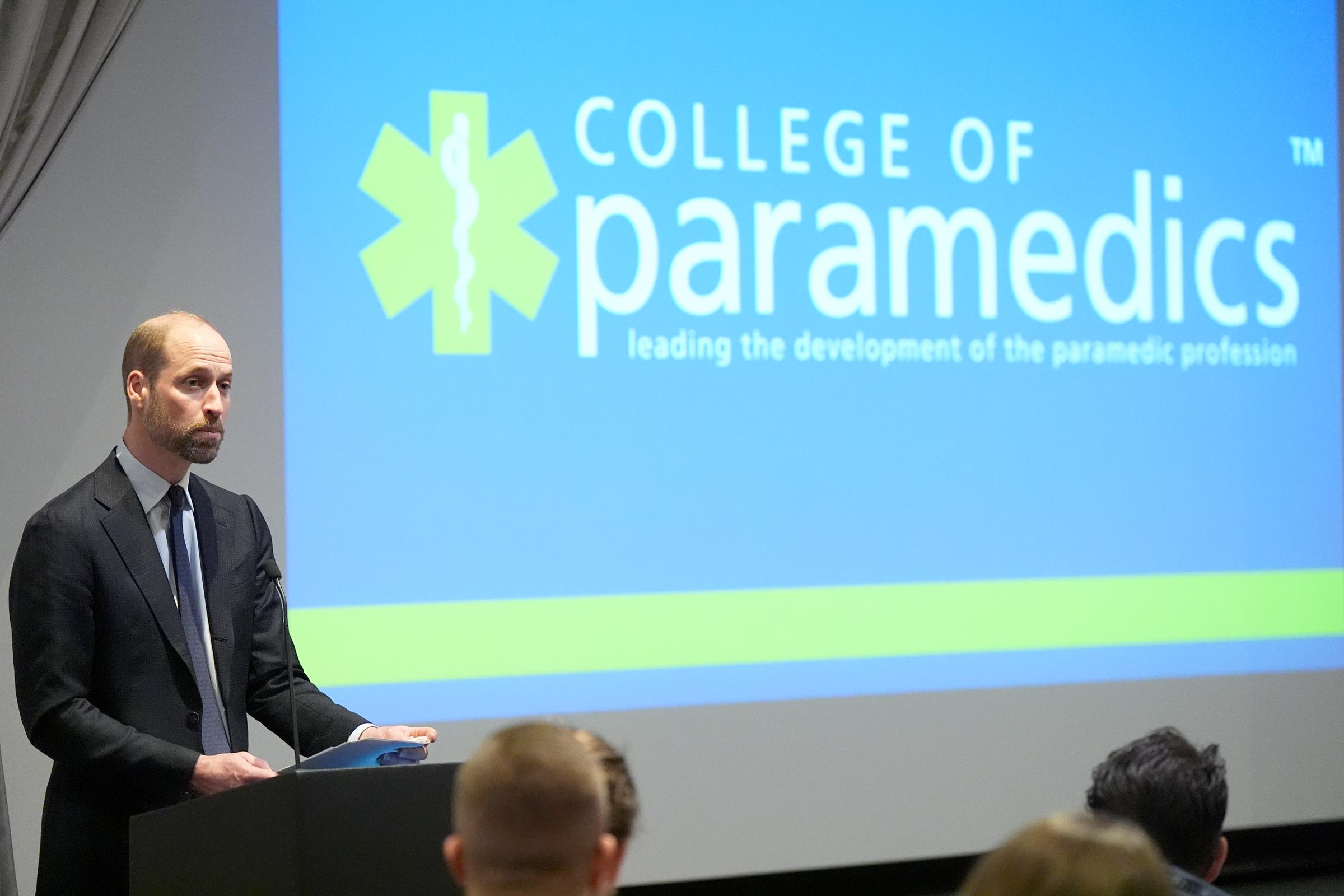 Prince of Wales, patron of the College of Paramedics, speaks during the inaugural Emergency and Critical Care Conference on January 15, 2025, in Birmingham, England | Source: Getty Images