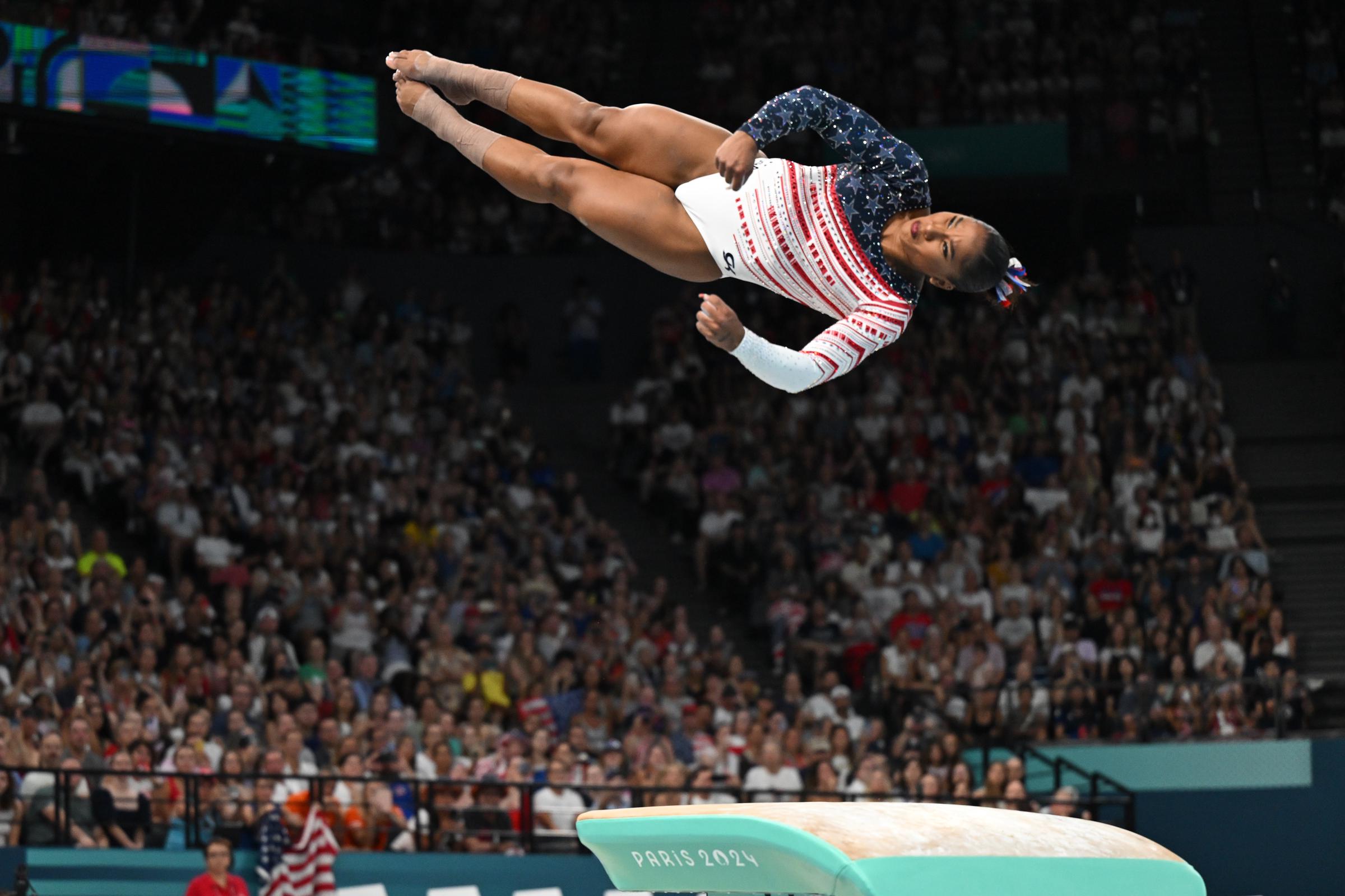 Jordan Chiles from the USA performs on vault on July 31, 2024 at the Paris Olympics | Source: Getty Images