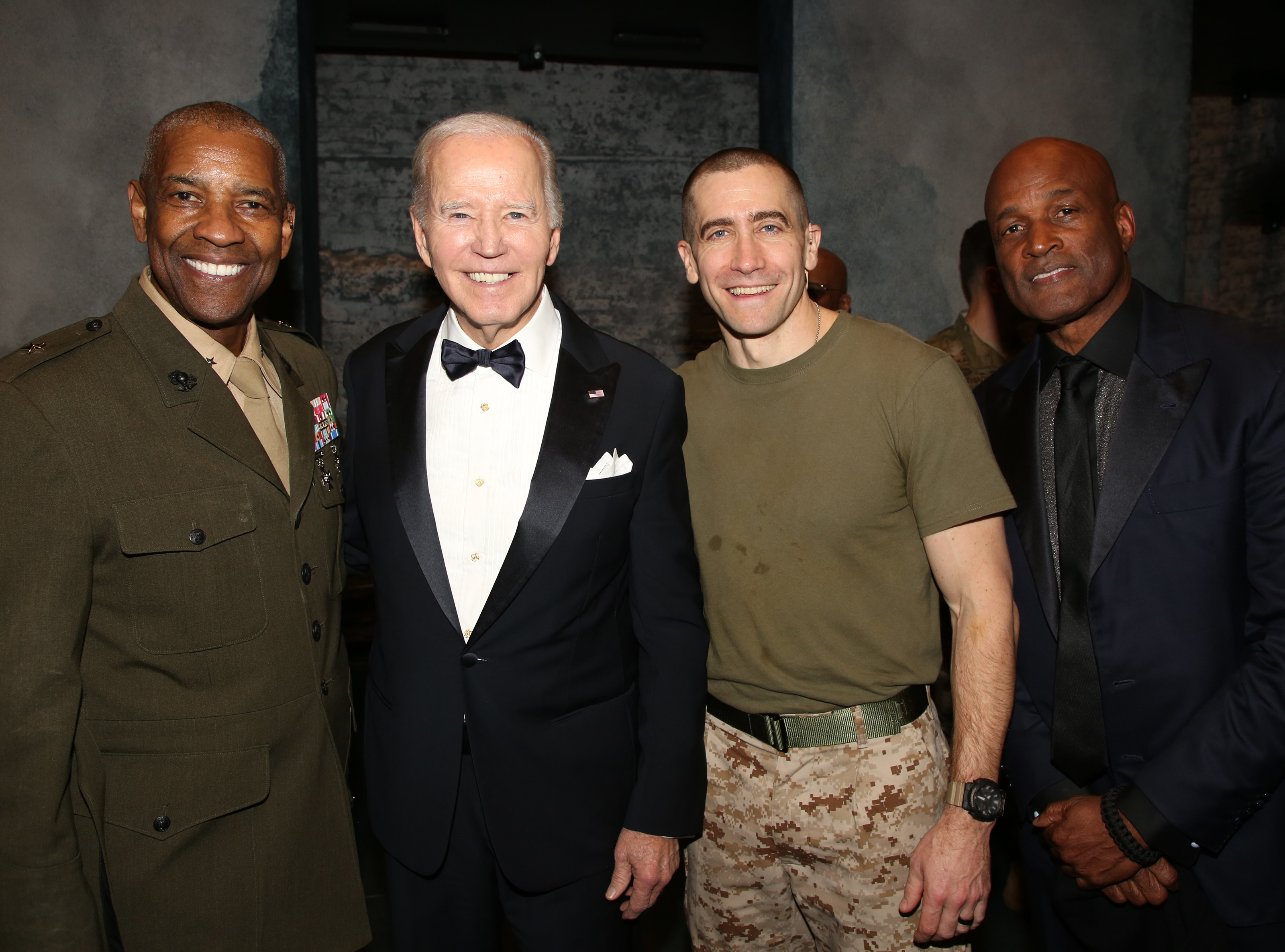 Denzel Washington, Former U.S. President Joe Biden, Jake Gyllenhaal, and Director Kenny Leon pose backstage on the opening night of "Othello" on Broadway at The Barrymore Theater on March 23, 2025, in New York City | Source: Getty Images