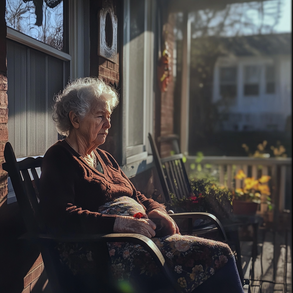 An old woman sitting on a porch | Source: Midjourney