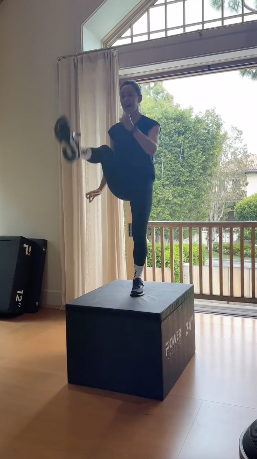 A screenshot from a video of Jennifer Garner doing some high kicks while training for her role as Elektra, posted on August 6, 2024 | Source: Instagram/jennifer.garner