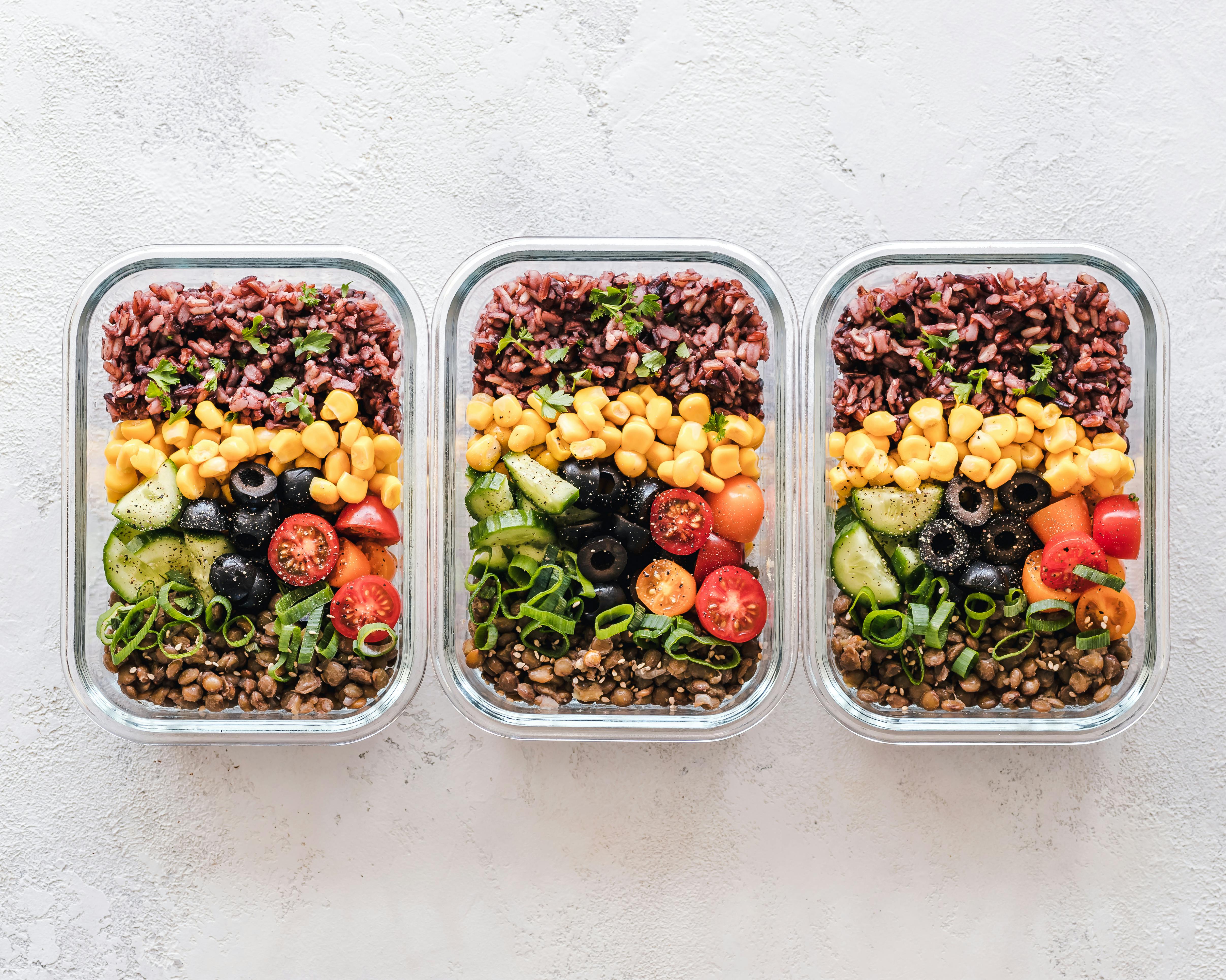 Three containers filled with food | Source: Pexels