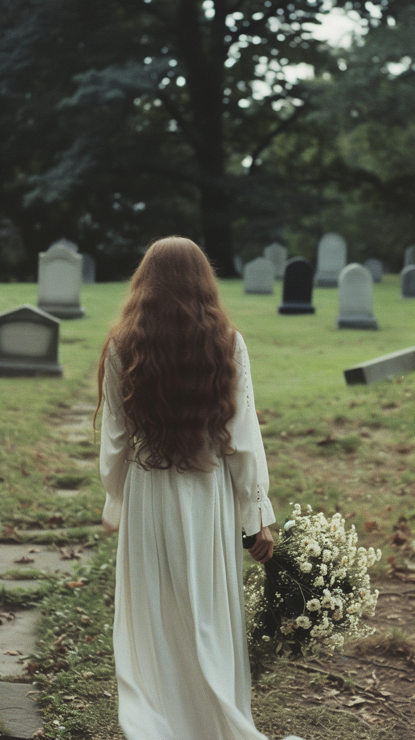 A woman in a cemetery | Source: Midjourney