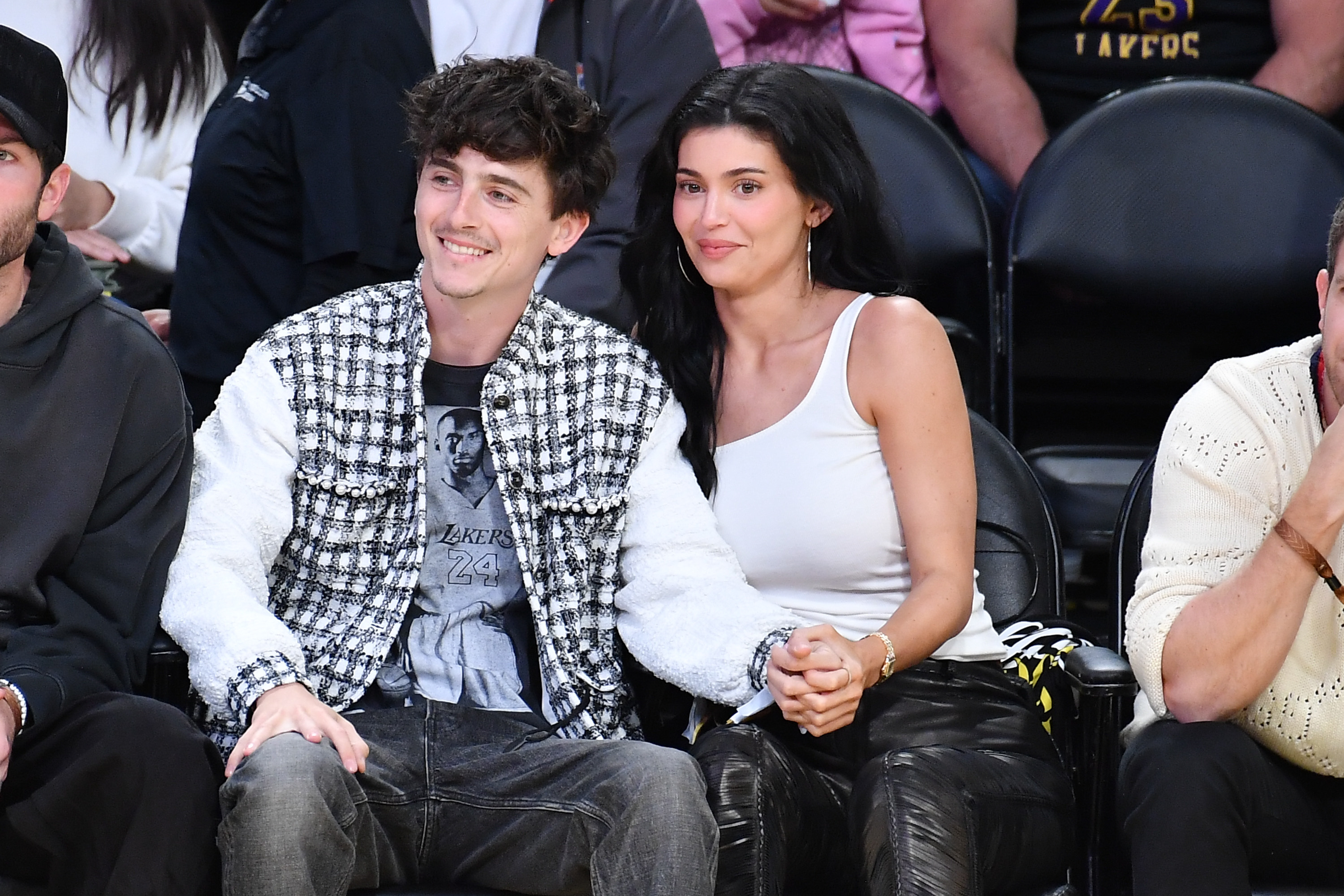 Timothée Chalamet and Kylie Jenner were all smiles as they held hands and enjoyed a basketball game between the Los Angeles Lakers and the Minnesota Timberwolves at Crypto.com Arena on April 30, 2025, in Los Angeles, California.