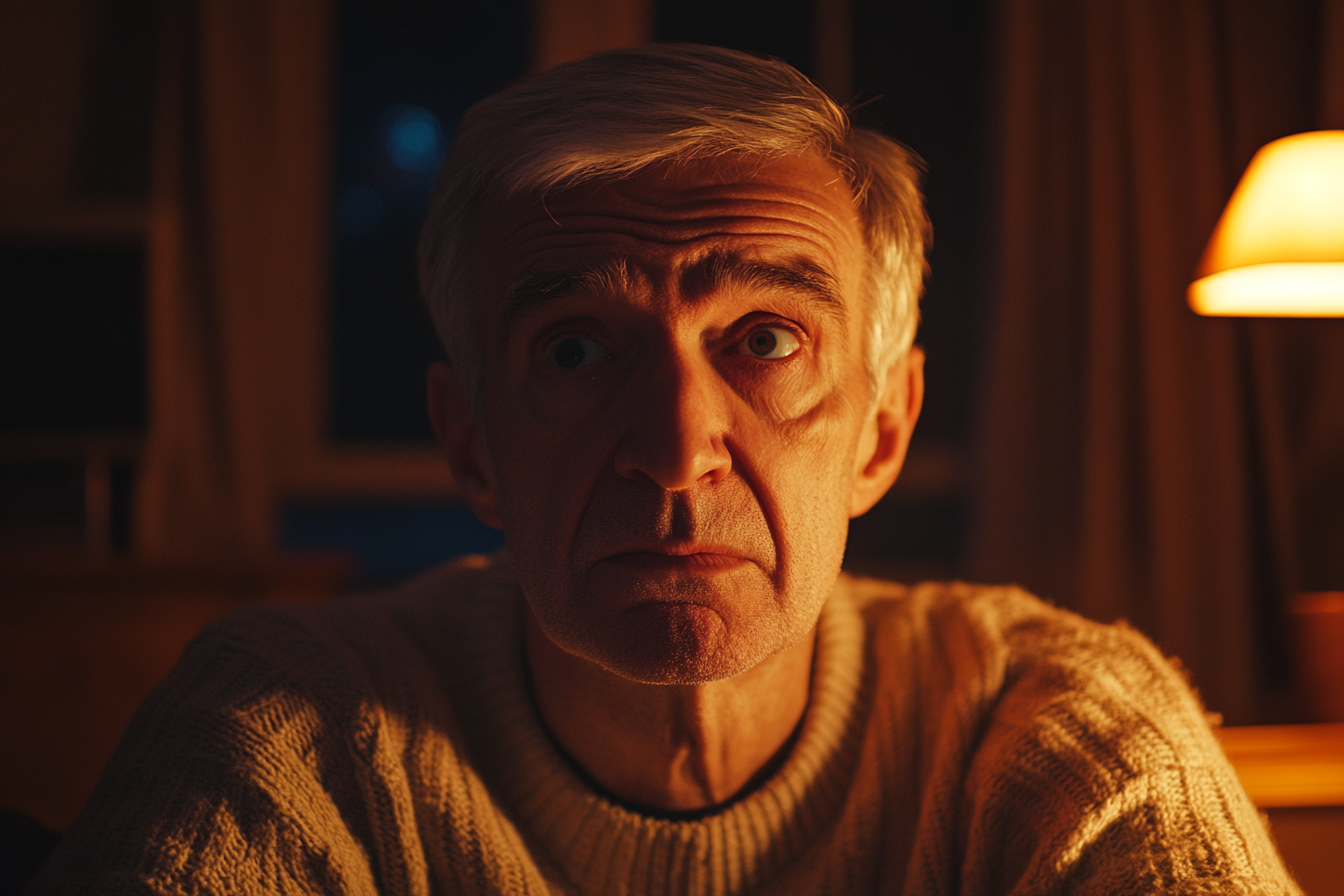 An older man sitting in his living room | Source: Midjourney