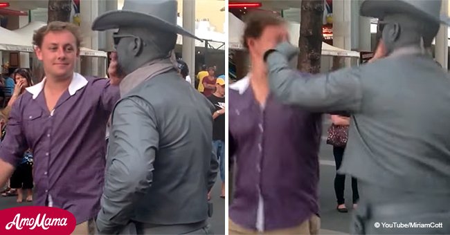Eine “lebendige Statue” schlug einen Mann auf die Nase, weil er sie belästigte 