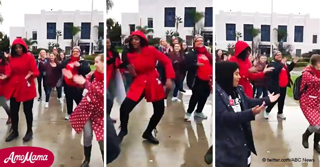 Teachers on strike decide to do an expressive energetic dance to keep their spirits high