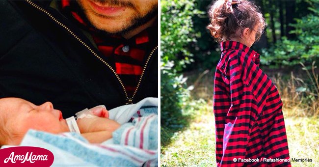 Mom turned her husband's shirt into the cutest dress for their little daughter.