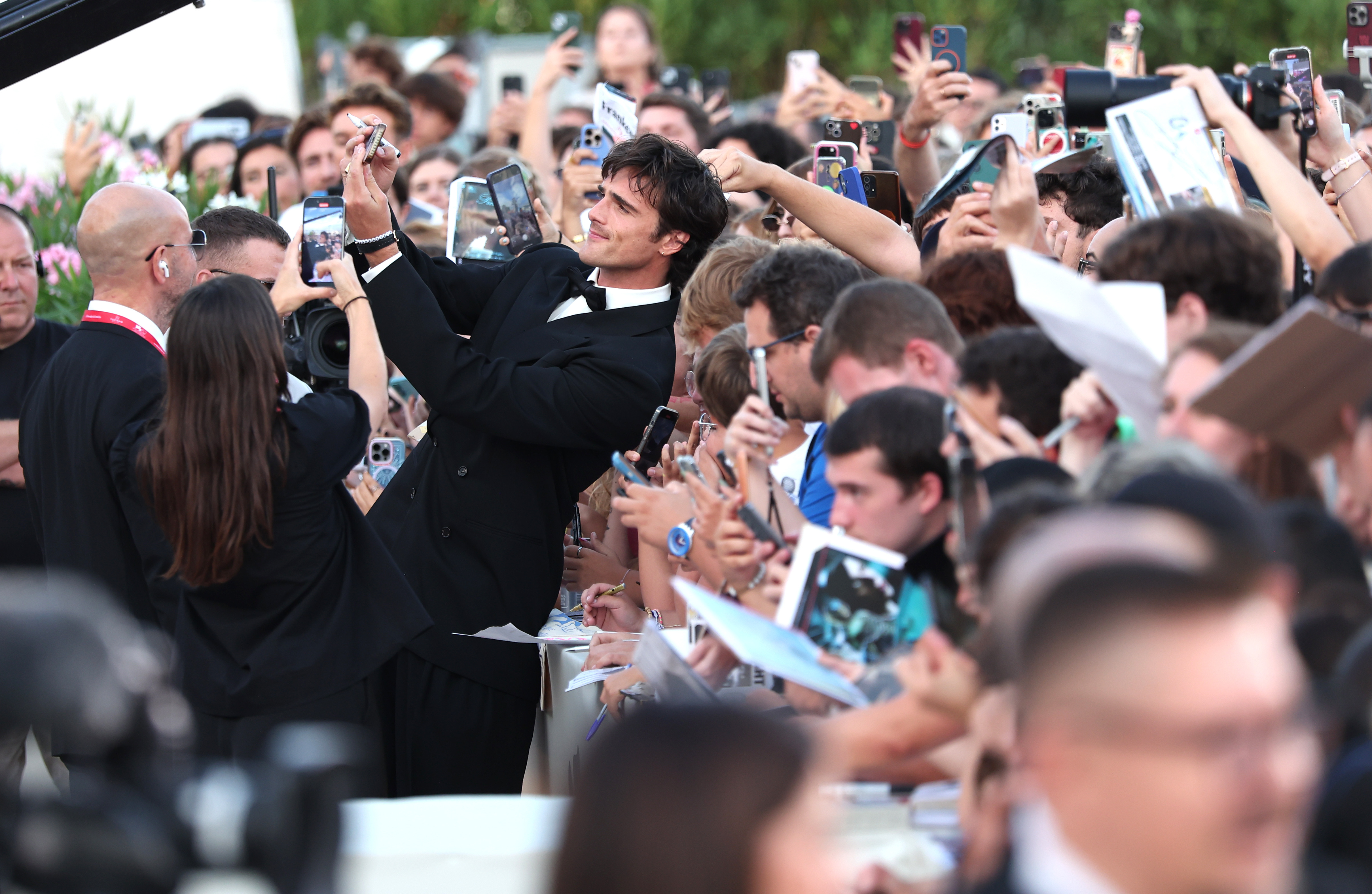 Jacob Elordi interacts with fans during the "Frankenstein" red carpet at the 82nd Venice International Film Festival in Italy on August 30, 2025 | Source: Getty Images