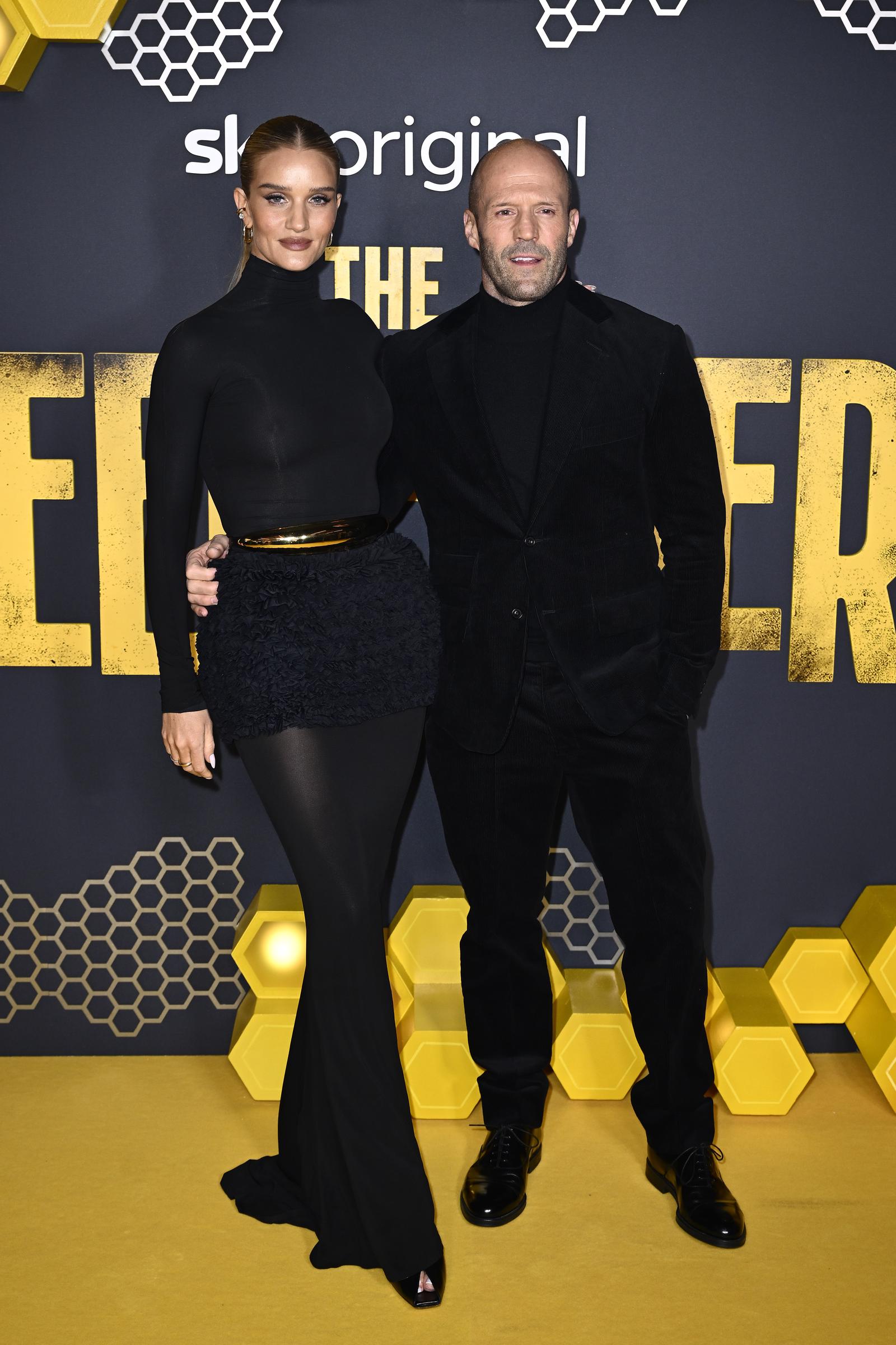 Rosie Huntington-Whiteley and Jason Statham at the premiere of "The Beekeeper" on January 10, 2024, in London, England. | Source: Getty Images