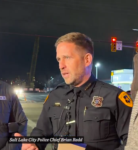 Salt Lake City Police Chief Brian Redd addressing the shooting while speaking to the press, posted on January 8, 2026. | Source: X/@sltrib