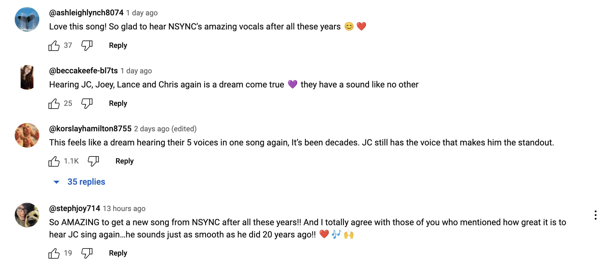 User comments on a post dated September 2023 | Source: YouTube/NSYNC