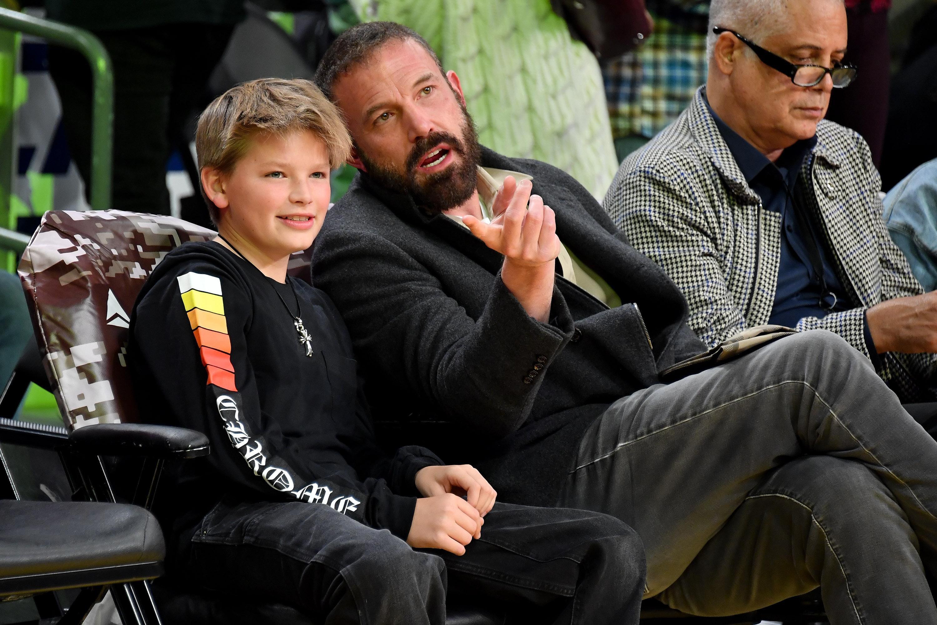 Samuel and Ben Affleck attend a basketball game between the Los Angeles Lakers and the Toronto Raptors on November 10, 2024 | Source: Getty Images