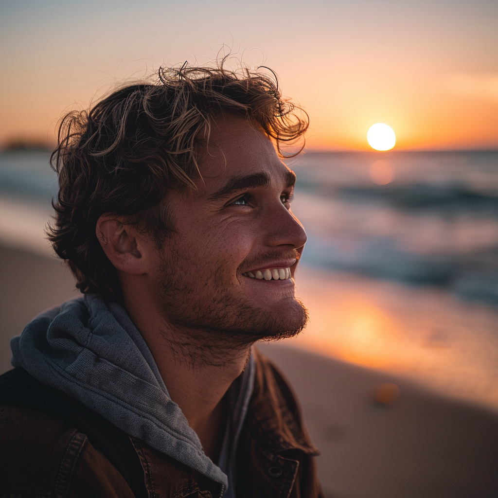 A man smiles while standing at a beach | Source: Midjourney