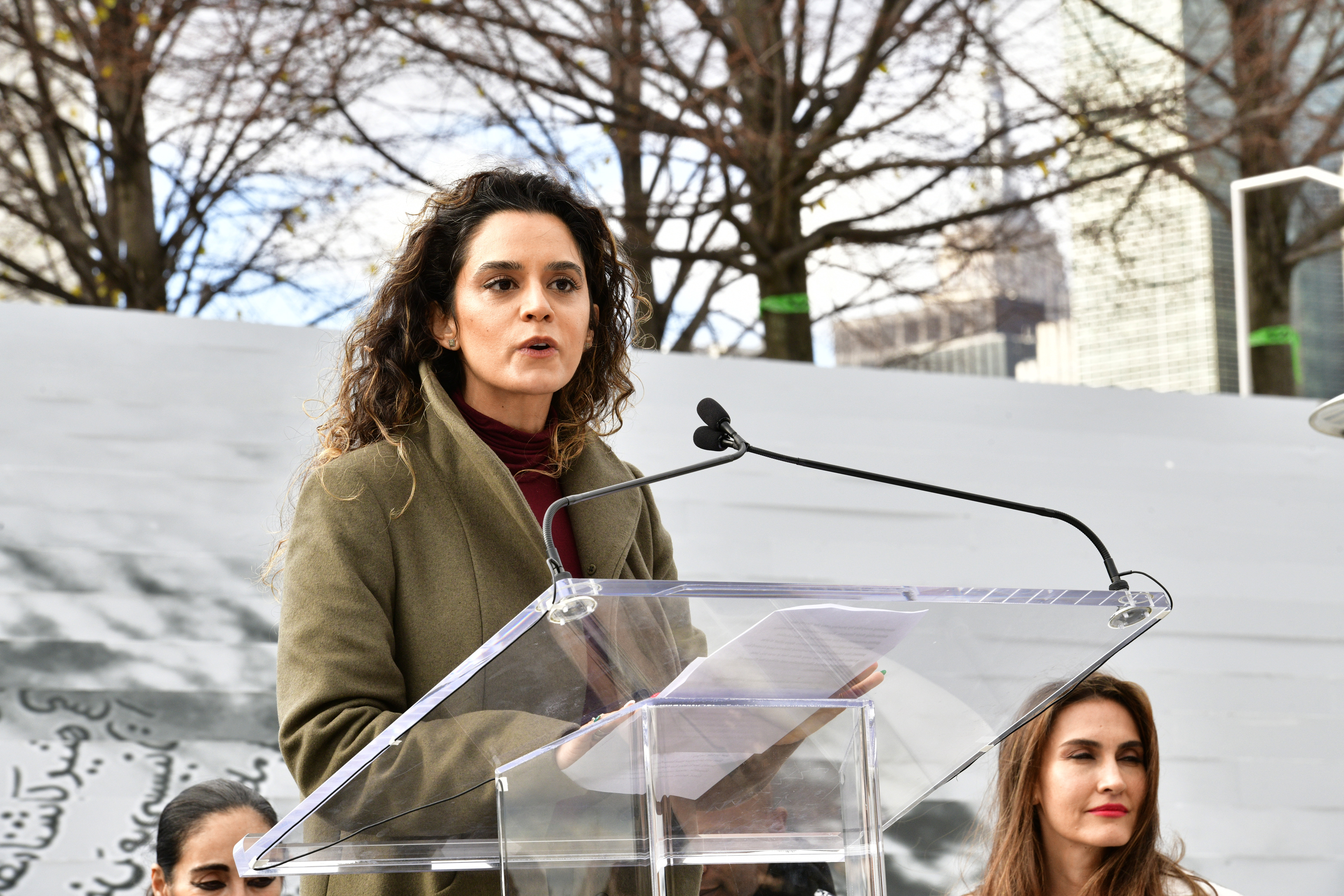 Sepideh Moafi speaks during Eyes on Iran Press Preview for Woman Life Freedom on November 28, 2022, in New York City. | Source: Getty Images
