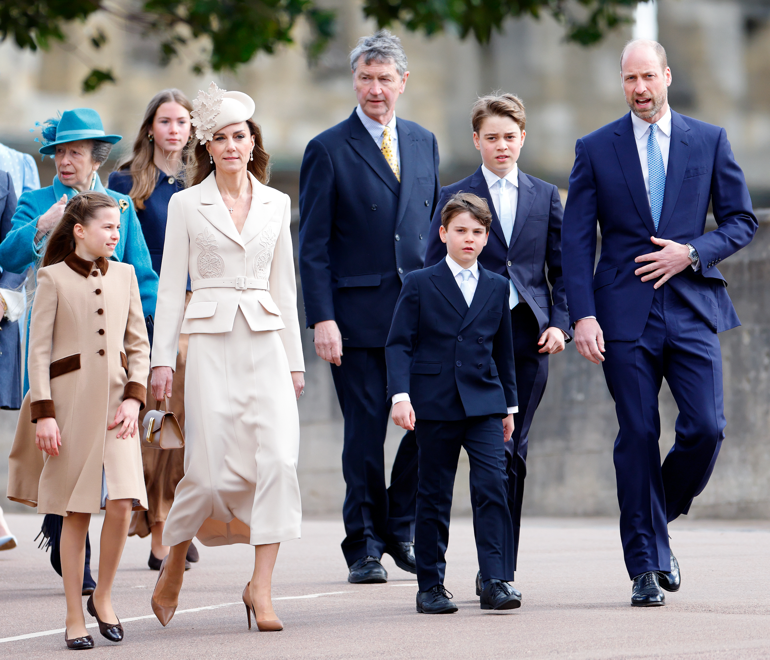 Princess Charlotte of Wales, Catherine, Princess of Wales, Prince Louis of Wales, Prince George of Wales and Prince William, Prince of Wales attend the traditional Easter Sunday Mattins Service at St George's Chapel on April 5, 2026 in Windsor, England | Source: Getty Images