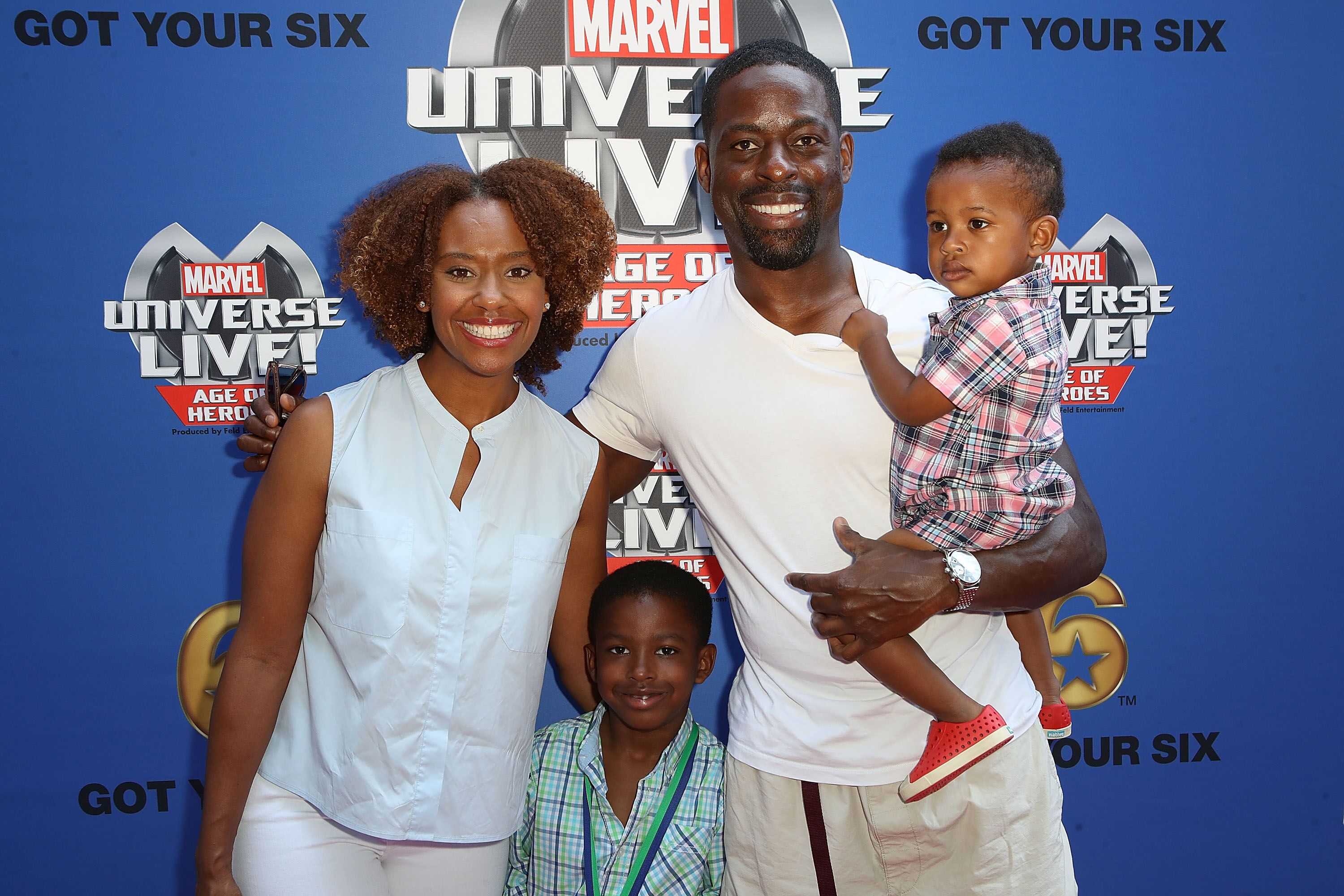Sterling K. Brown, Ryan Michelle Bathe and their two children attending the "Marvel Universe Live!" premiere | Source: Getty Images/GlobalImagesUkraine