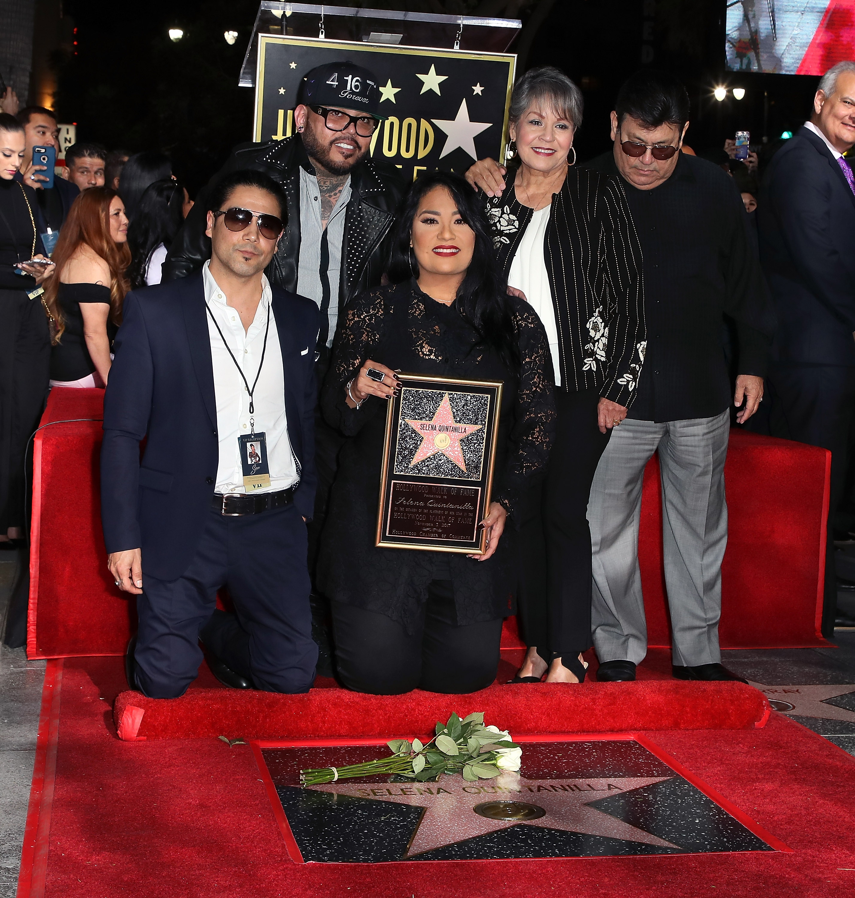 Chris Perez, A.B. Quintanilla III, Suzette Quintanilla, Marcella Samora and Abraham Quintanilla Jr. at the ceremony honoring Selena with a Star on the Hollywood Walk of Fame on November 3, 2017, in Hollywood, California. | Source: Getty Images