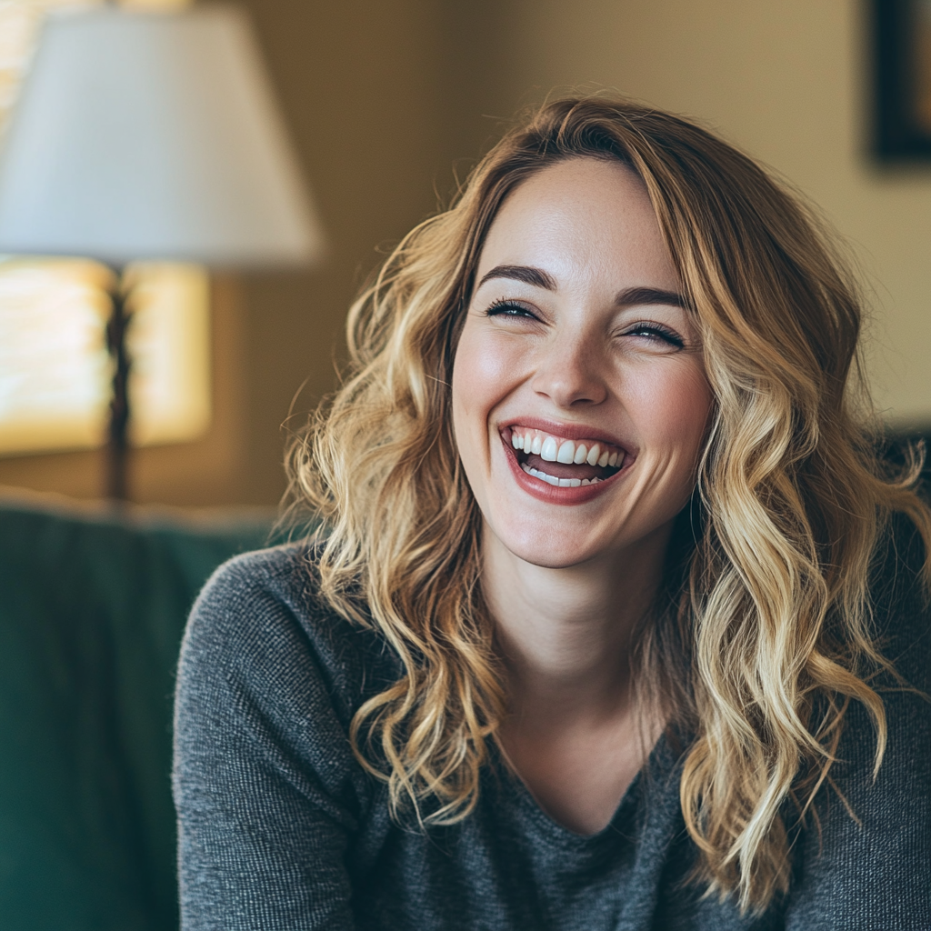 A woman laughing | Source: Midjourney