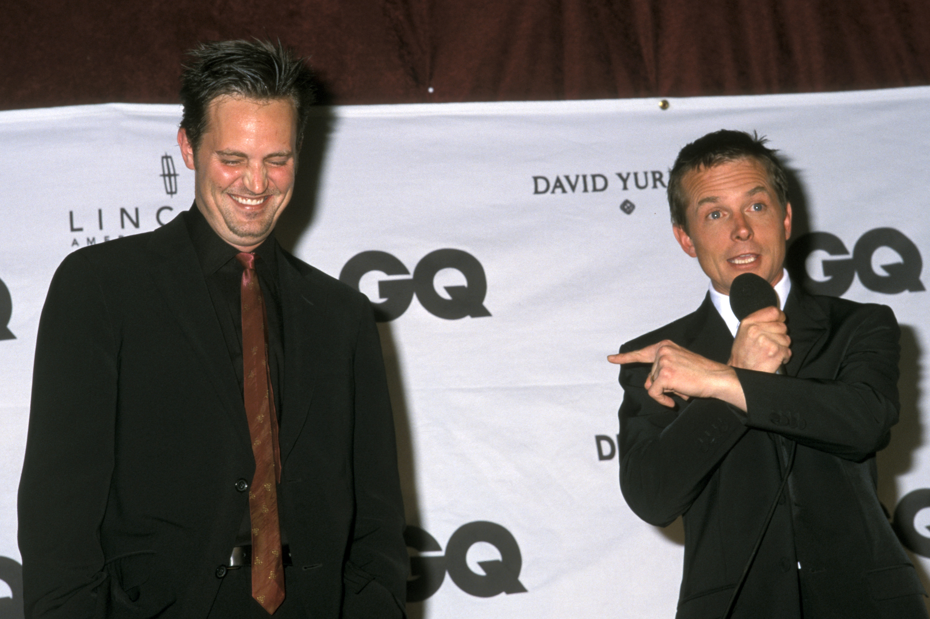 Matthew Perry and Michael J. Fox during 5th Annual GQ Men of the Year Awards at Beacon Theater on October 26, 2000 in New York City | Source: Getty Images