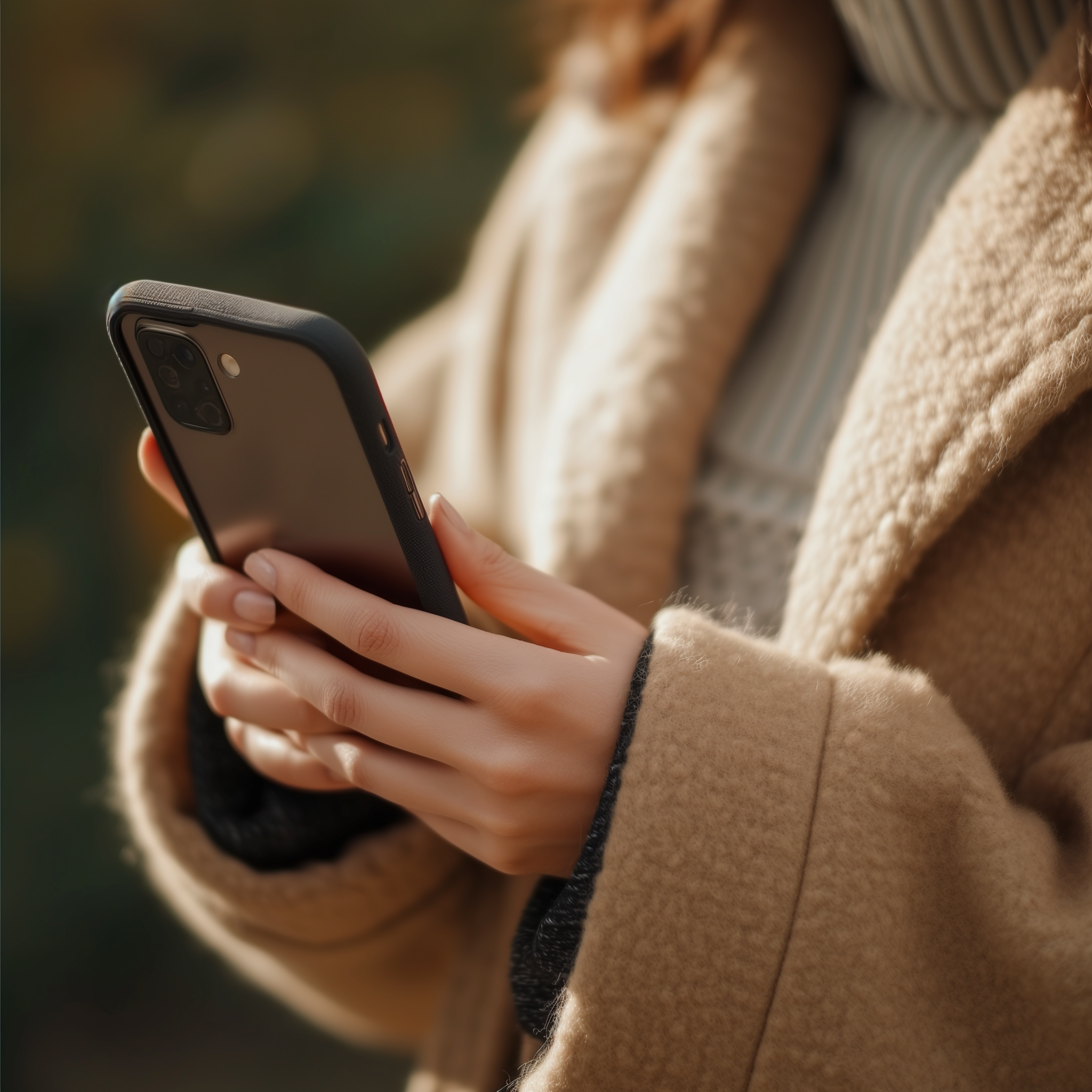 A woman holding her phone | Source: Midjourney