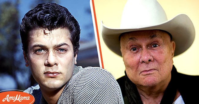 Tony Curtis circa 1955 [left]. Curtis at the Times Cheltenham Literature Festival on October 11, 2008 in Cheltenham, England [right]. | Photo: Getty Images