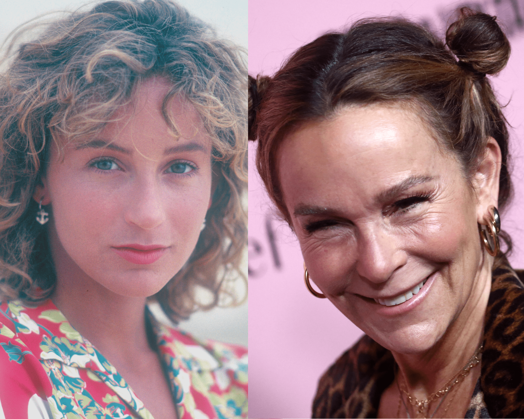 Actress Jennifer Grey in New York City, 1980s | Jennifer Grey on October 16, 2021 in Los Angeles, California | Source: Getty Images 