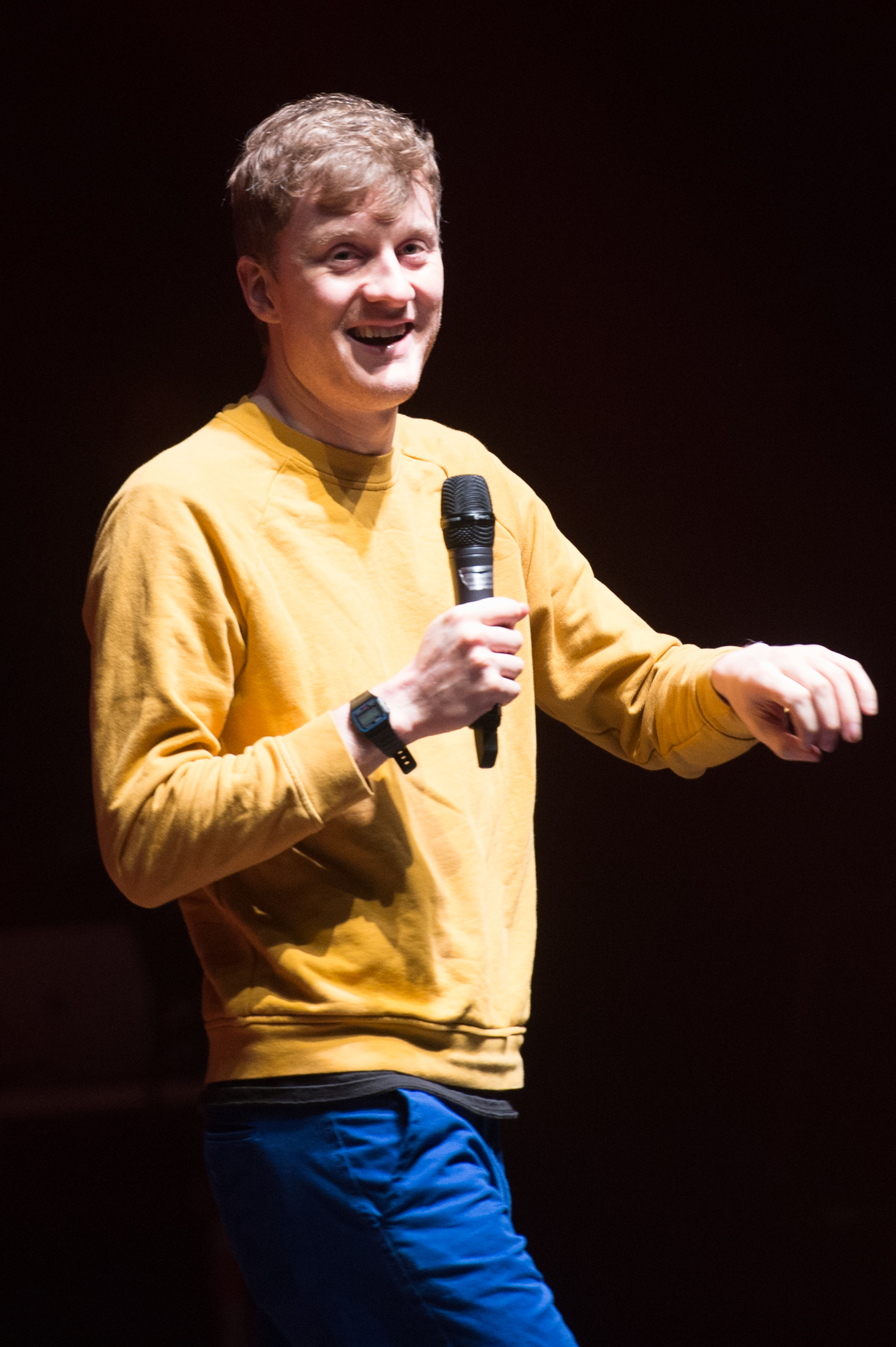 James Acaster is pictured on stage at Stand Up For Shelter at O2 Shepherd's Bush Empire on March 21, 2019, in London, United Kingdom | Source: Getty Images