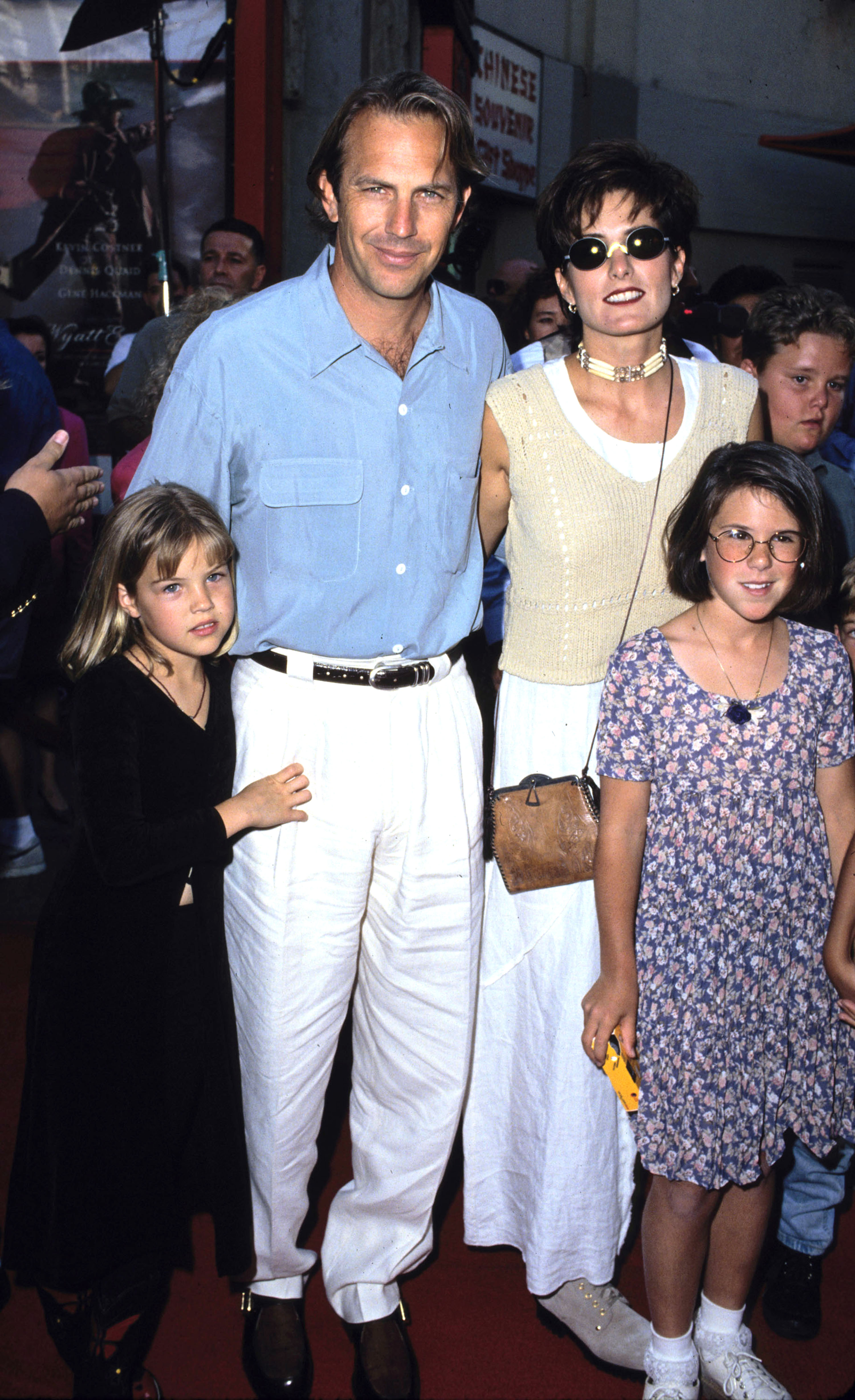 Kevin Costner, his wife Cindy, and their children Anne, Lily, and Joe at the "Wyatt Earp" Los Angeles premiere on June 18, 1994 | Source: Getty Images