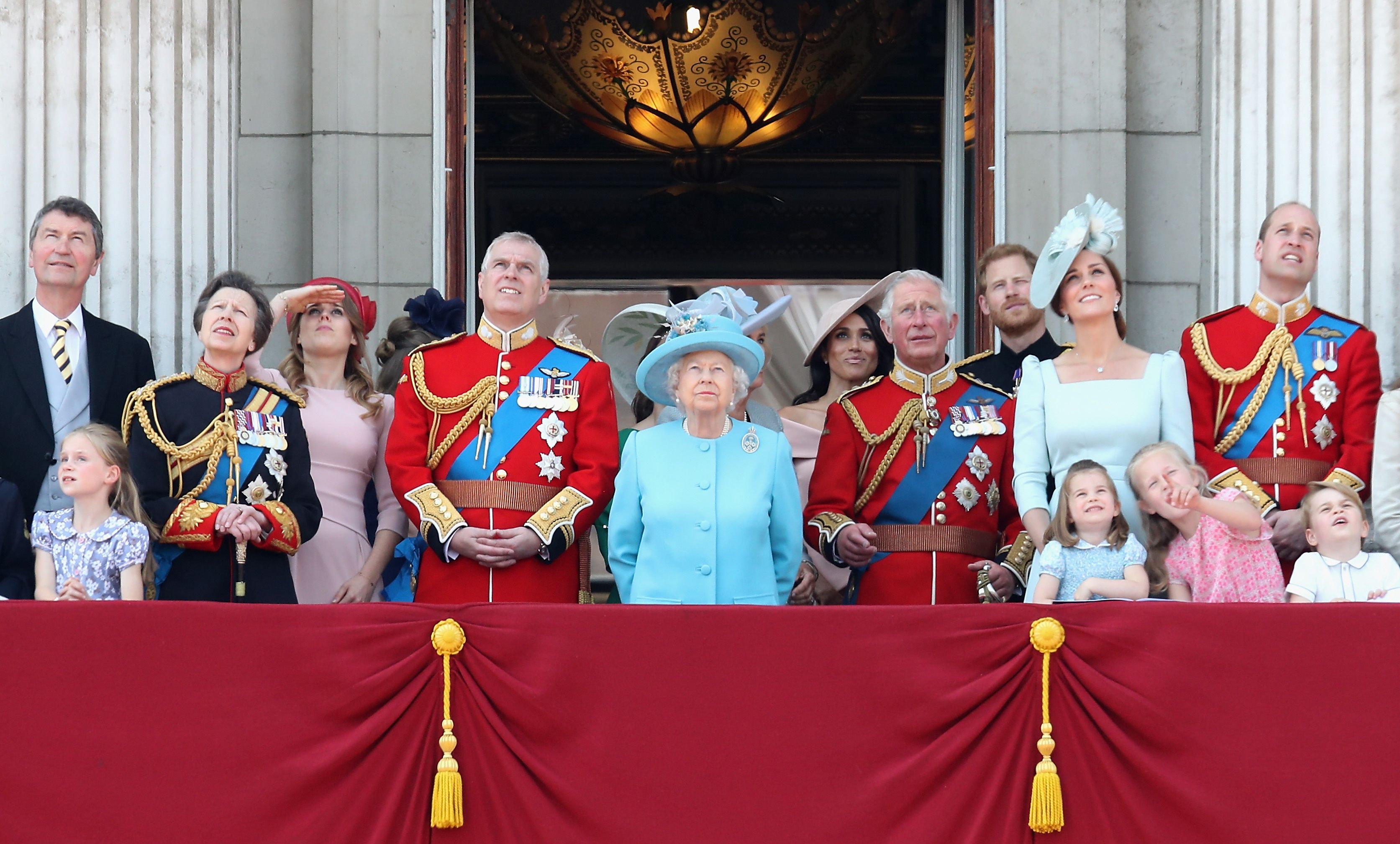 The Royal Family watches the flypast during Trooping The Colour event on June 9, 2018, in London, England. | Source: Getty Images