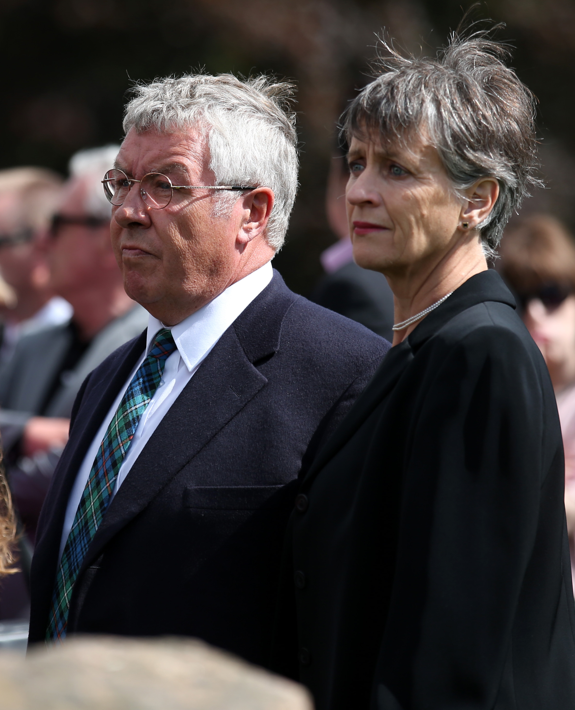 Actor Gregor Fisher at Clydebank Crematorium for the funeral of theatre producer and writer David MacLennan, gathering with friends and colleagues to honour the life and legacy of the respected Scottish theatre figure.