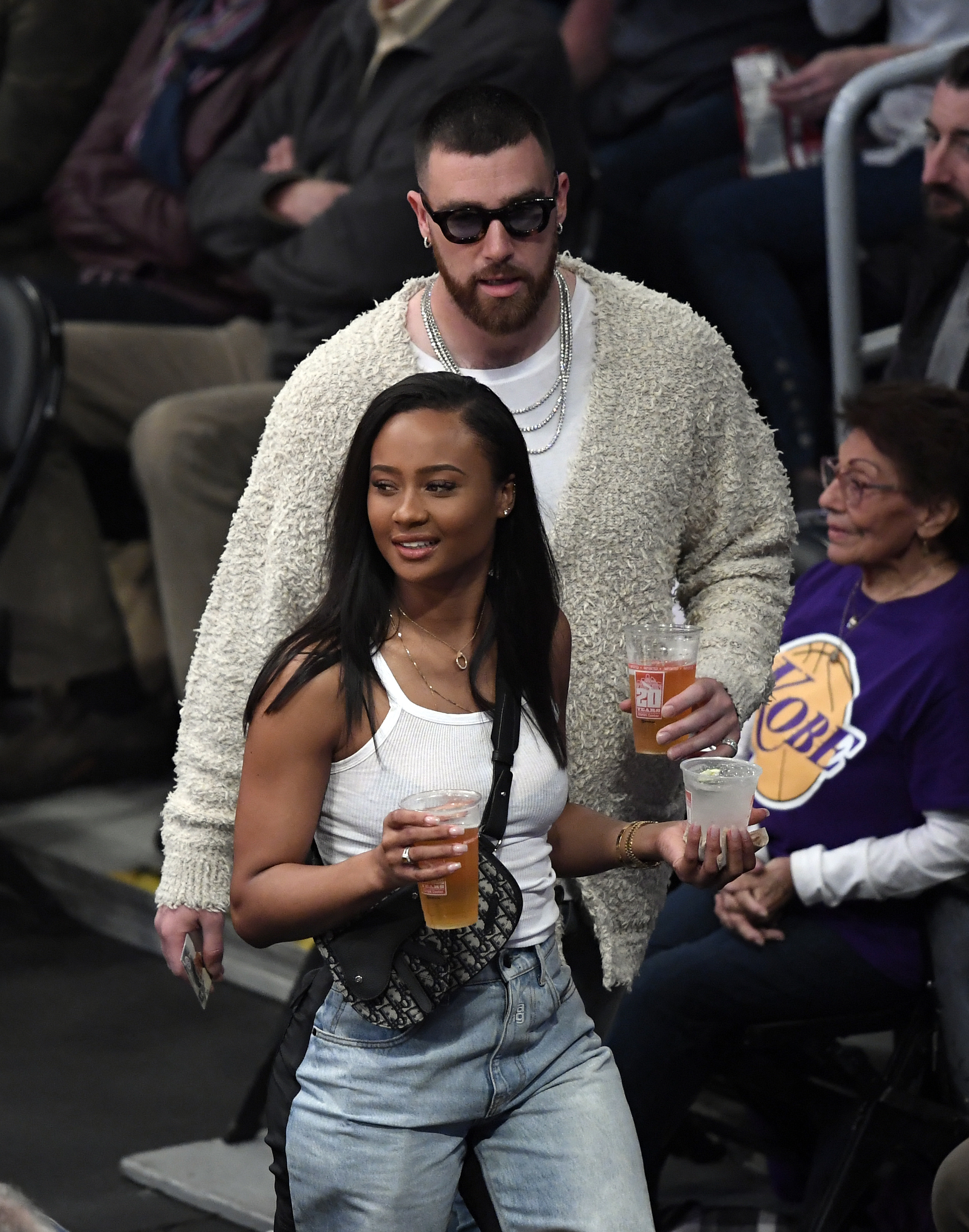 Travis Kelce and Kayla Nicole attend the Los Angeles Lakers and Memphis Grizzlies basketball game on February 21, 2020, in Los Angeles, California. | Source: Getty Images