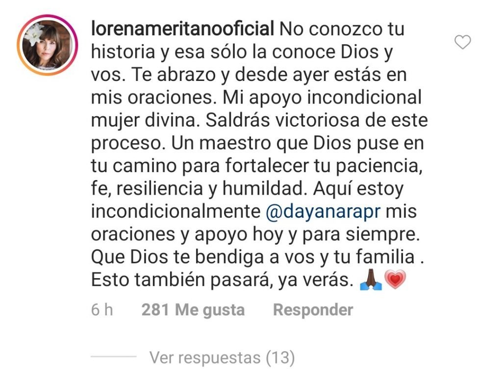 Comentario de Lorena a Dayanara, bajo una foto que compartió.| Imagen: Instagram/ dayanarapr Comentario de Lorena a Dayanara, bajo una foto que compartió.| Imagen: Instagram/ dayanarapr