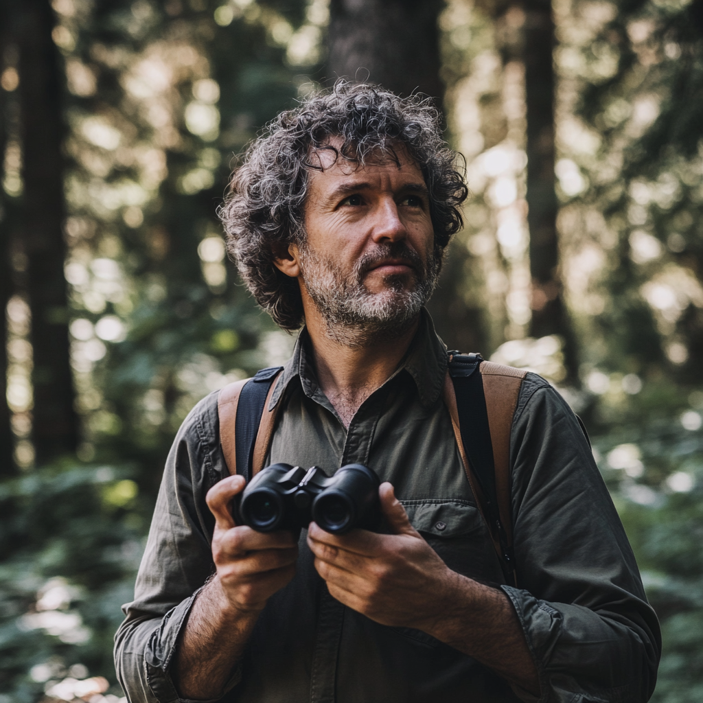 A man holding a pair of binoculars | Source: Midjourney