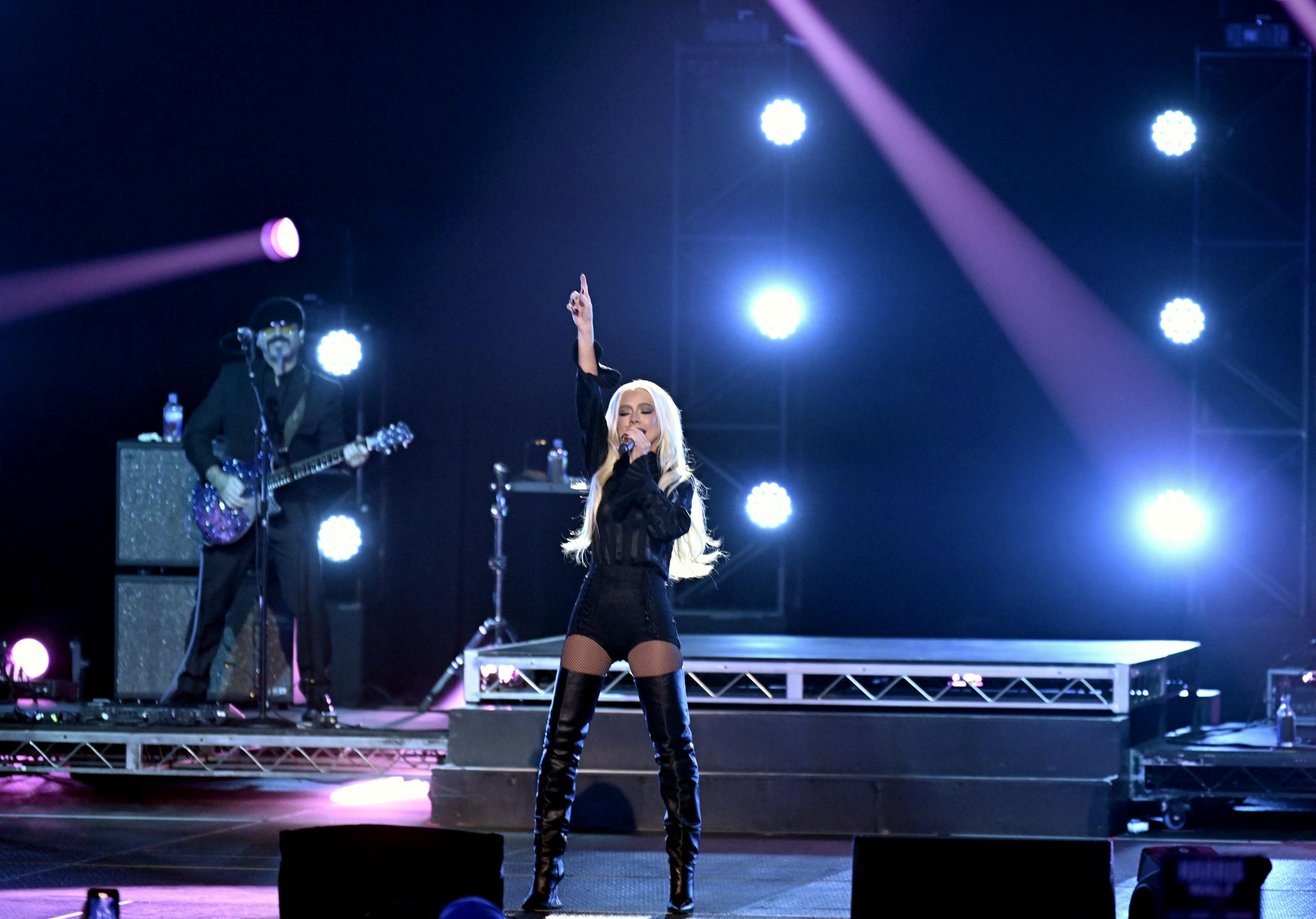 Christina Aguilera performs during the Harris-Walz election eve campaign rally at MGM Grand Garden Arena in Las Vegas, Nevada, on November 4, 2024 | Source: Getty Images