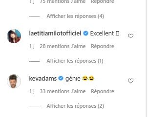 Commentaires des célébrités sur la vidéo de Camille Combal. | Photo : Instagram / camillecombal