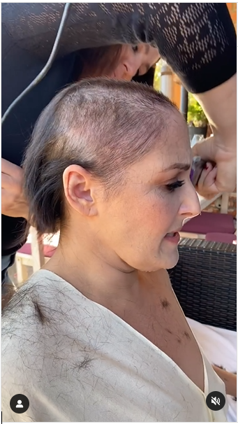 Rickie Lake's shaved head, from an Instagram video dated, January 1, 2023. | Instagram/rickilake/