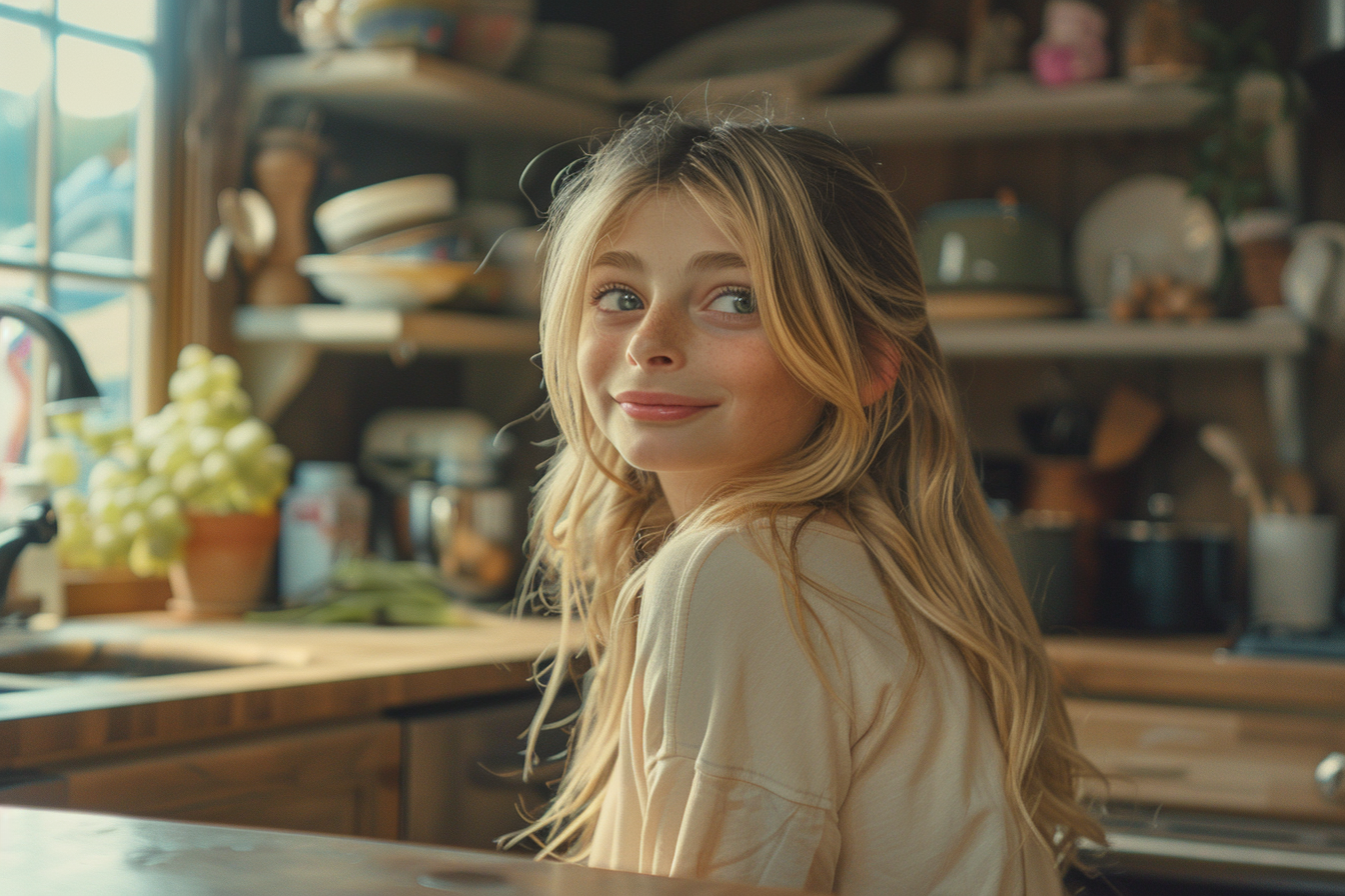 A little girl sitting on a stool | Source: Midjourney