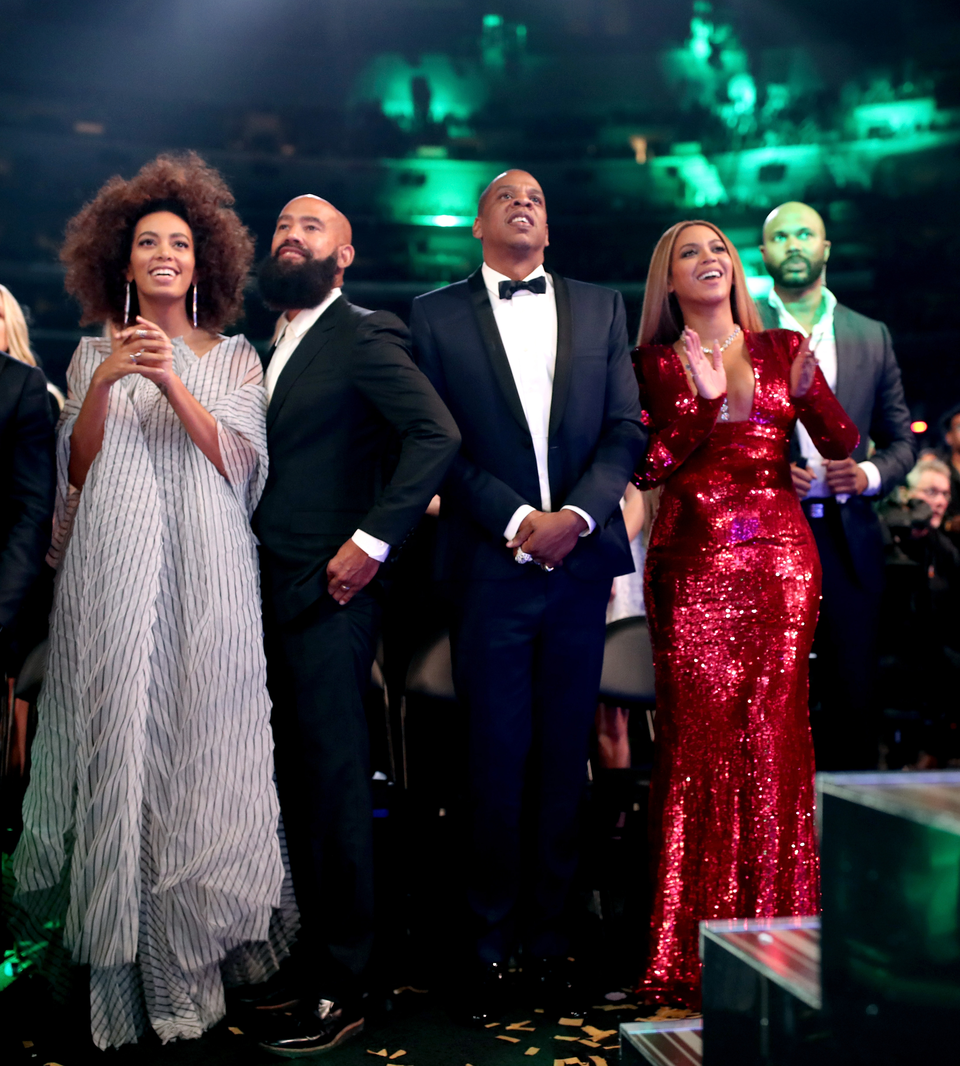 Solange Knowles, Alan Ferguson, Jay-Z, and Beyonce at the 59th Grammy Awards, Staples Center, February 12, 2017, Los Angeles, California | Source: Getty Images