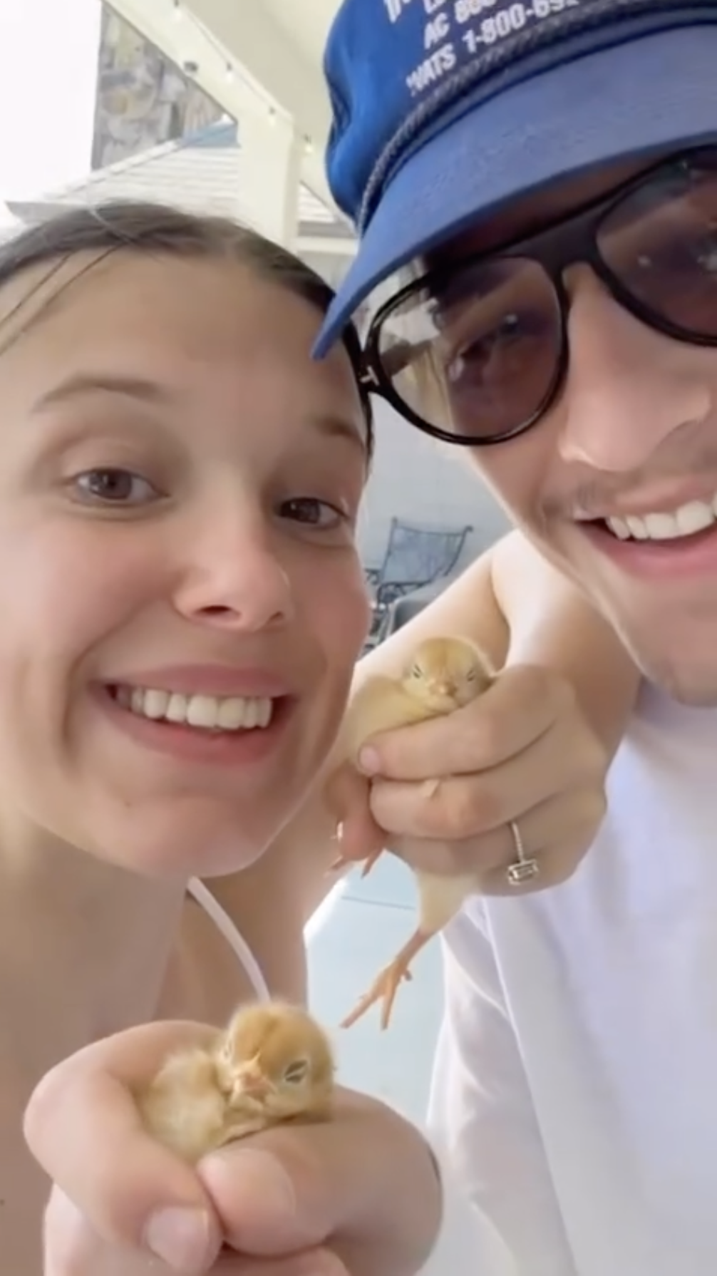 Millie Bobby Brown and Jake Bongiovi with one of their farms animals from a post dated August 16, 2024. | Source: Instagram/milliebobbybrown