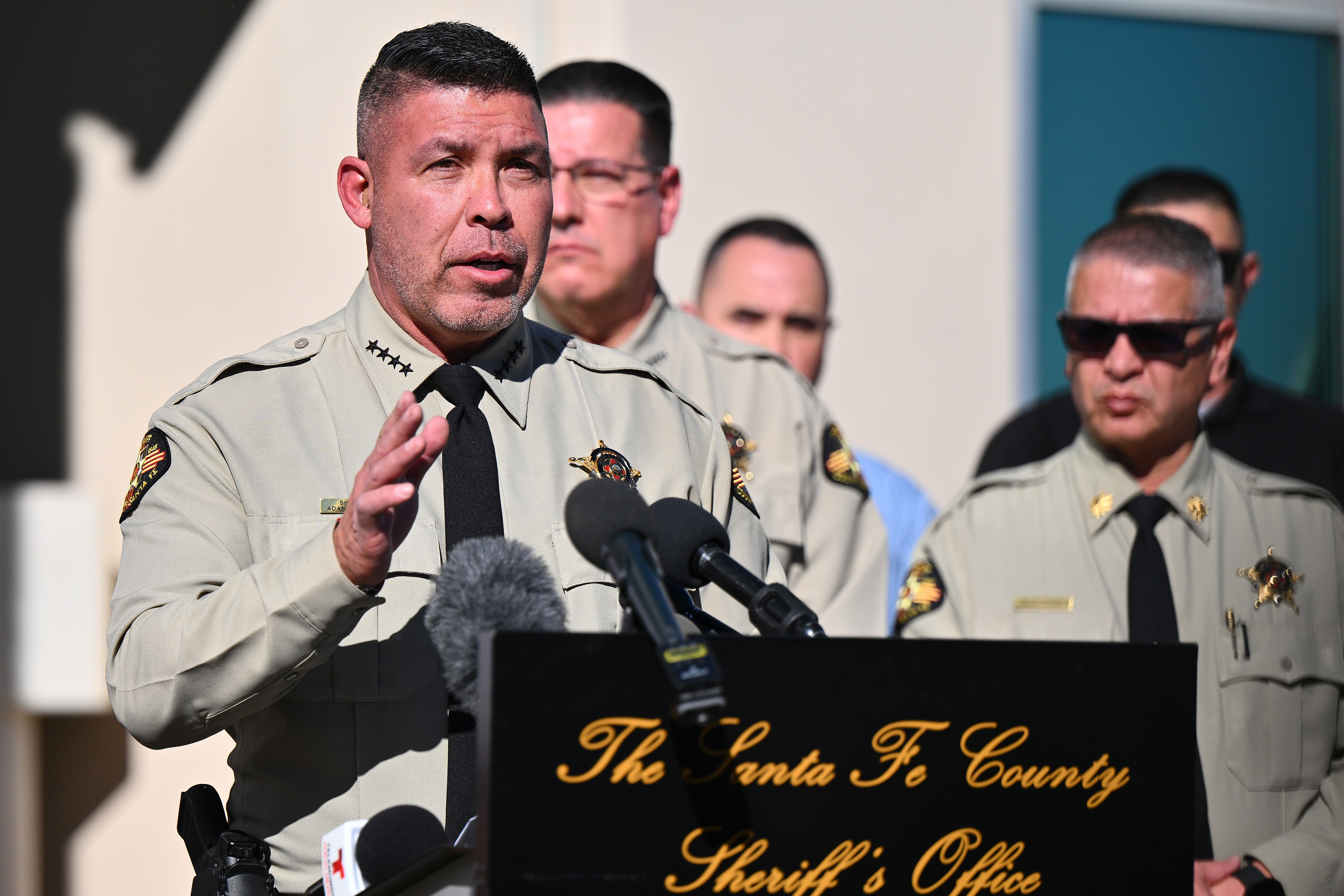 Santa Fe County Sheriff Adan Mendoza speaks during a press conference at his office on February 28, 2025 | Source: Getty Images