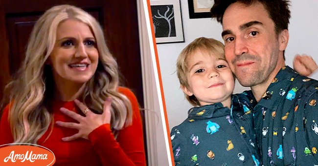 Annaleigh Ashford as Gina in "B-Positive" 2020 [Left] Ashford's son, Jack and husband, Joe Tapper, posed together on Instagram, 2021 [Right] | Photo: YouTube/SpoilerTV & Instagram/annaleighashford 