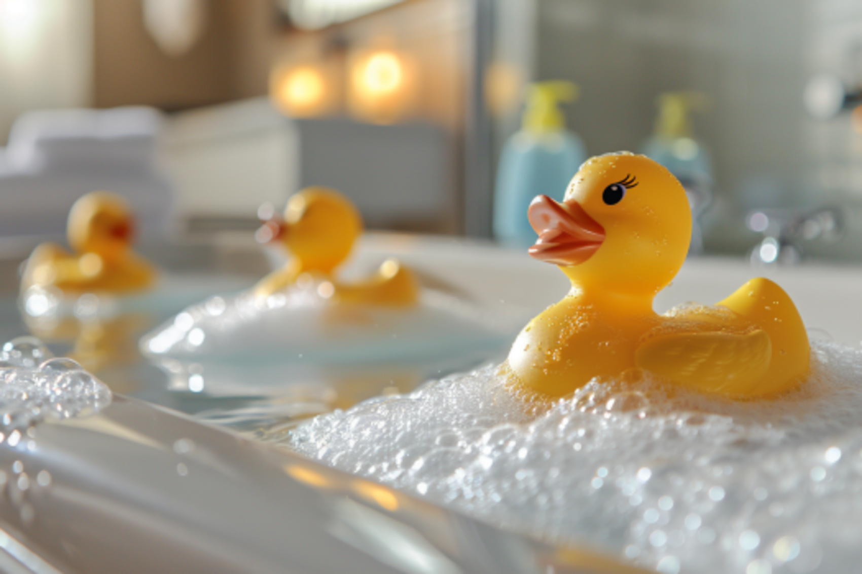 Rubber ducks in a soapy bathtub | Source: Midjourney