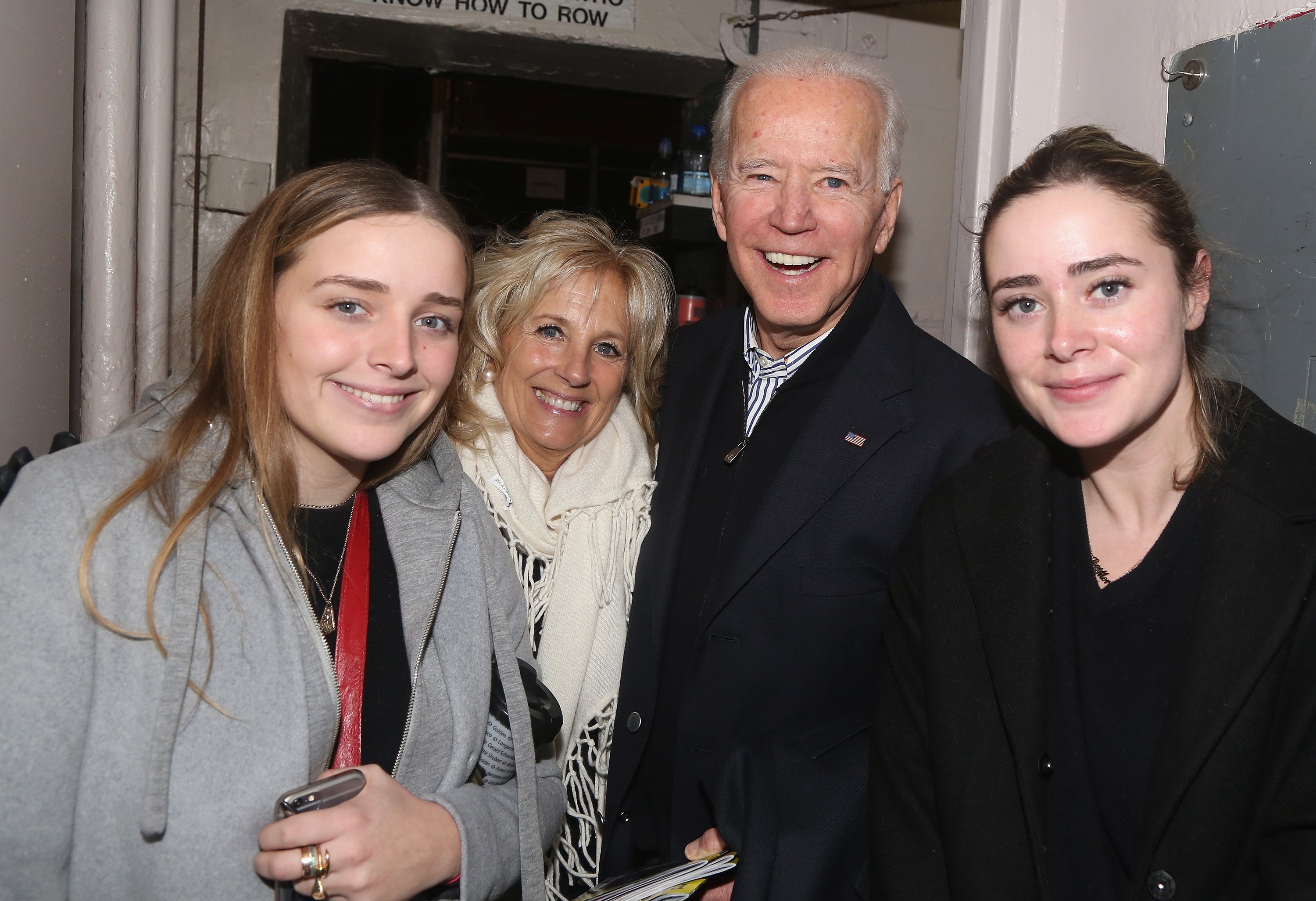 Finnegan Biden, Jill Biden, Joe Biden and Naomi Biden pose backstage at the hit play based on the classic Harper Lee novel "To Kill a Mockingbird" on Broadway at The Shubert Theatre on December 19, 2018 in New York City | Source: Getty Images 