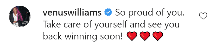 Venus Williams commenting on an Instagram post by Naomi Osaka. | Source: Instagram/naomiosaka 