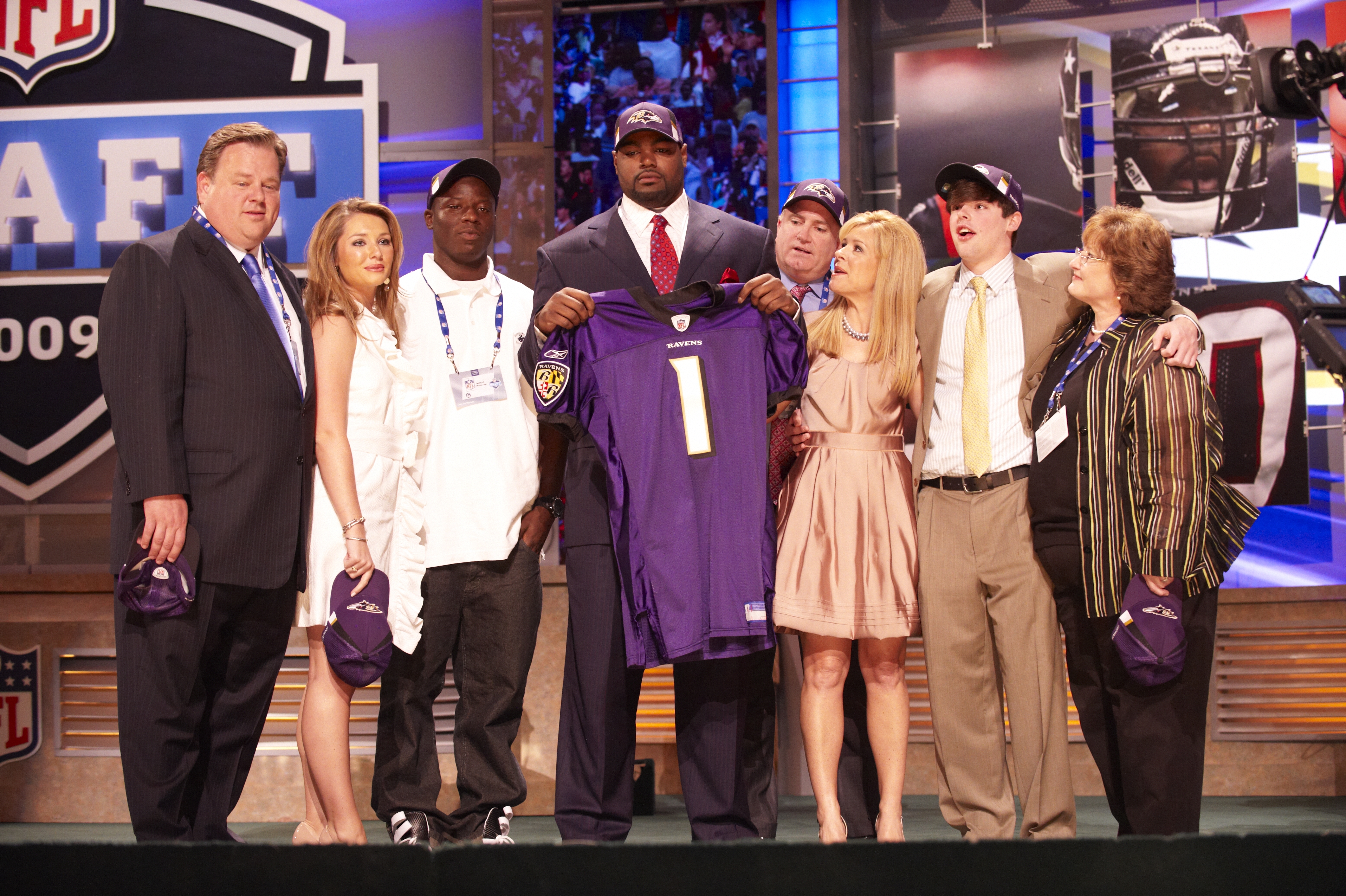 Michael Oher with his family at Radio City Music Hall for the 2009 NFL Draft on April 25, 2009, in New York City. | Source: Getty Images