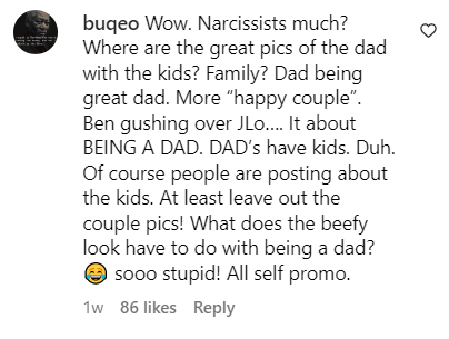 A user's comment on Jennifer Lopez's Instagram post. | Source: instagram.com/jlo