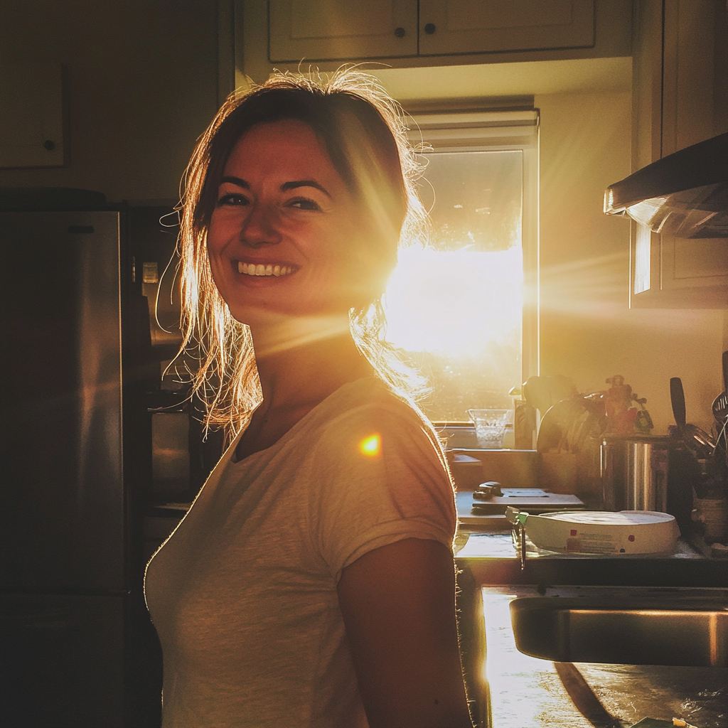 A smiling woman in a kitchen | Source: Midjourney