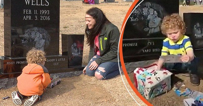 Braxton Wells y su madre junto a la tumba de su padre | Foto: Youtube.com/CBS News