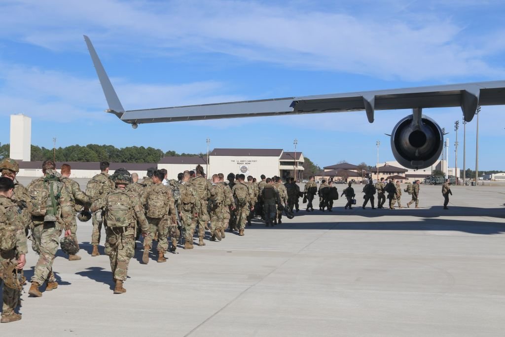 Army personnels getting ready to be deployed from Pope Army Airfield, North Carolina on January 1, 2020 | Photo: Getty Images